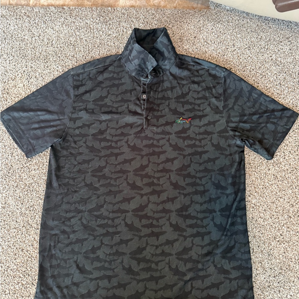 Greg Norman Collection Black Shark-Pattern Polo